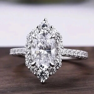 Silver tone (white gold tone) - Faux Engagement Ring  - Size 6